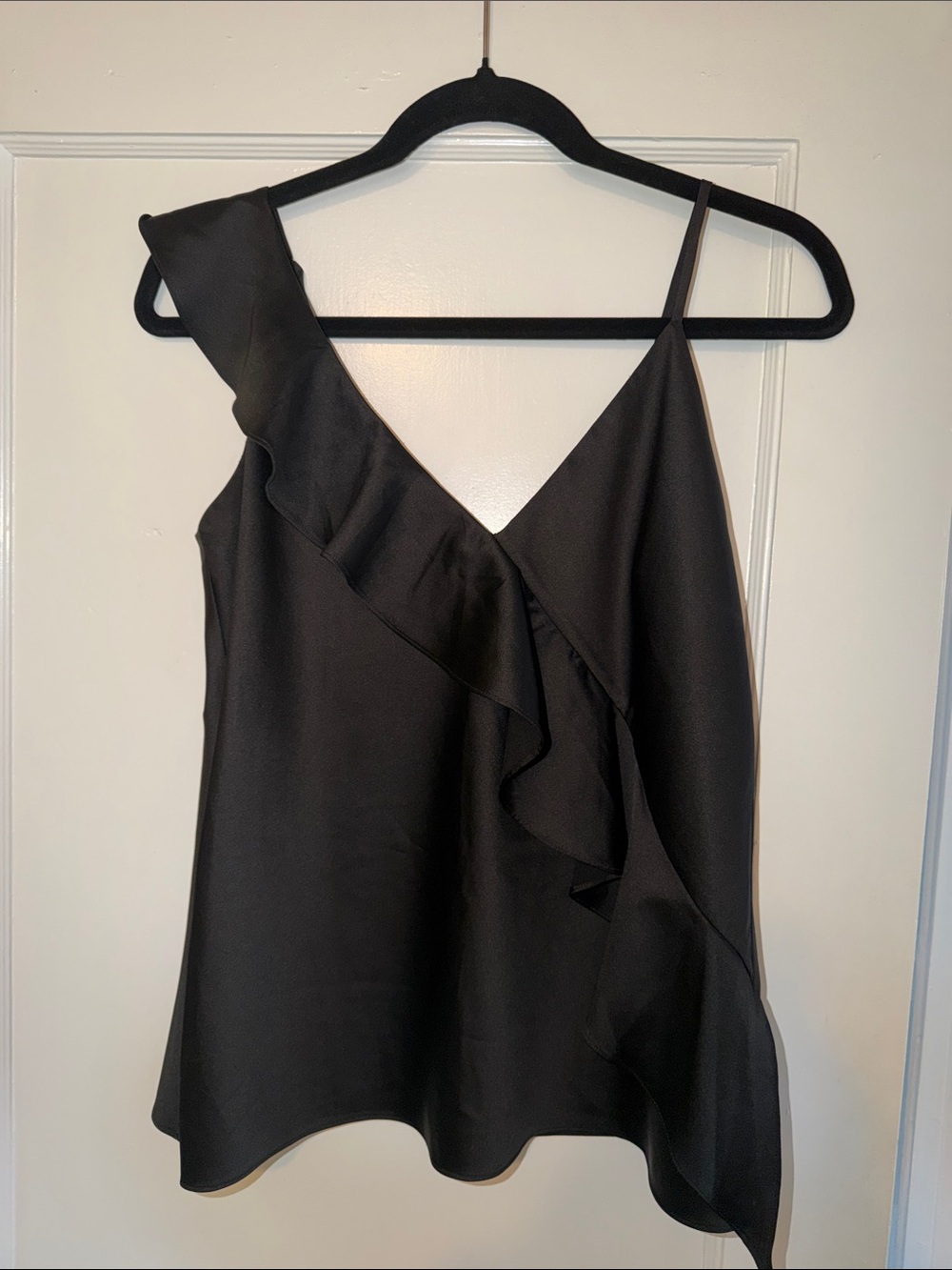 Black One-Shoulder Ruffle Camisole